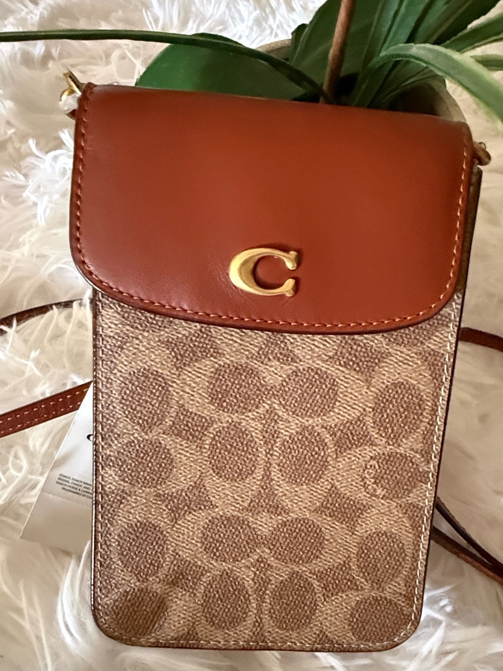 Coach Tan/Brown Signature Crossbody Phone Pouch